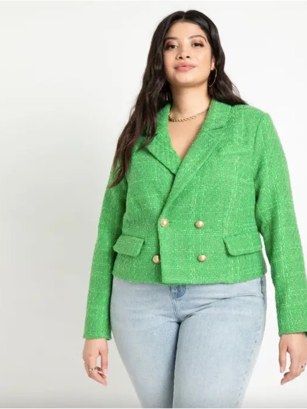 Eloquii Kelly Green Tweed Blazer